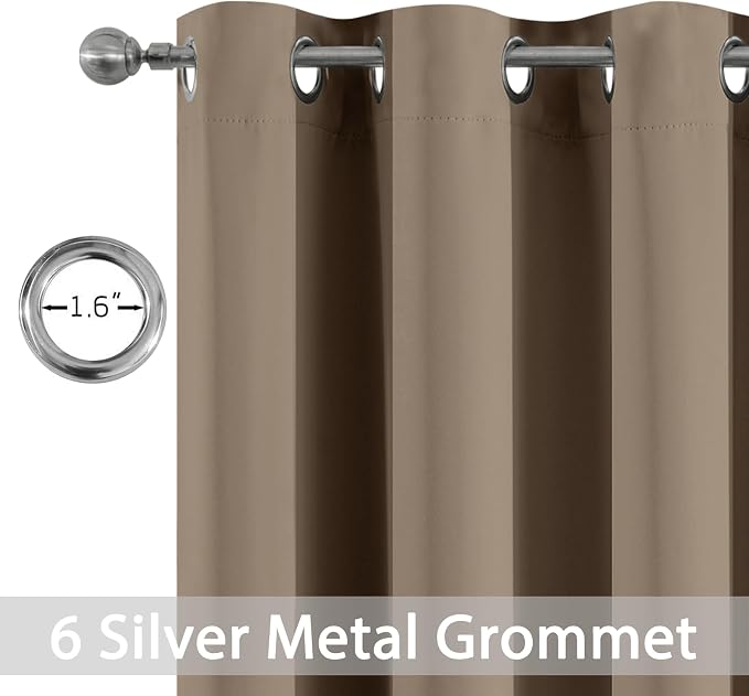 Yakamok Blackout Curtains 38x84 inch Khaki Thermal Drapes-Bedroom | 2 panels - Image 2