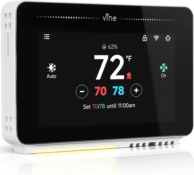 Vine Smart Thermostat for House with Nightlight, 4.3 Inches WiFi Thermostats for Home Compatible with Alexa and Google Assistant, 7day x 8period Programmable, C-Wire Required