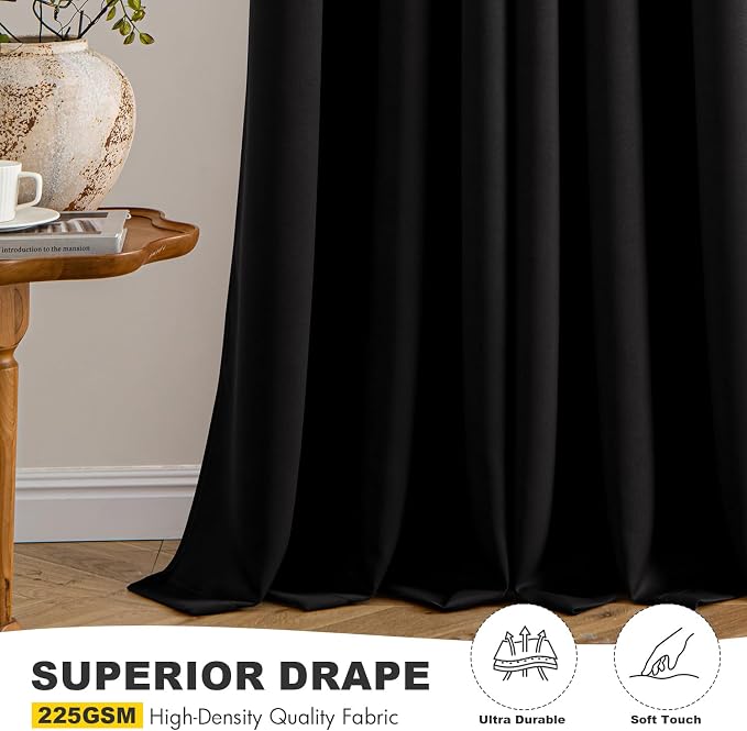 MIULEE Blackout Curtains for Bedroom 2 Panels 40 x 48 Inch Long Black | Thermal - Image 5