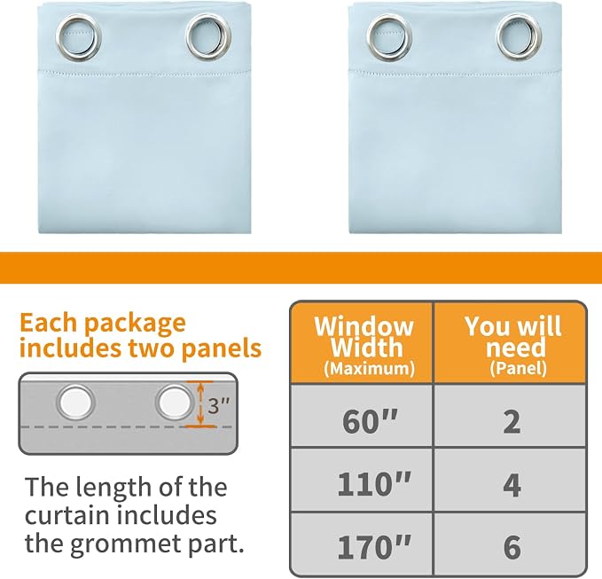 YoungsTex 100% Blackout Curtains 45 Inch Length 2 Panels, Room Darkening Drapes - Image 6