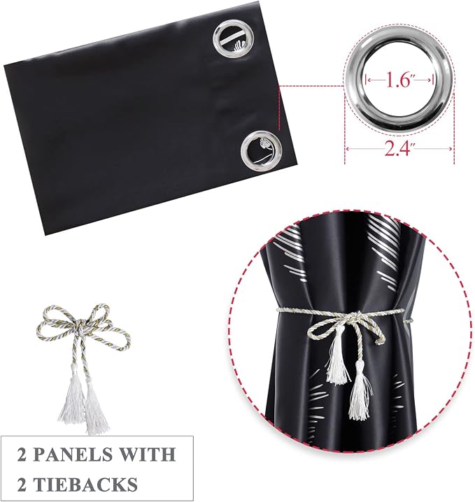 Wide Blackout Curtain for Sliding Door 100W x 96L Inch Silver Print Palm - Image 7