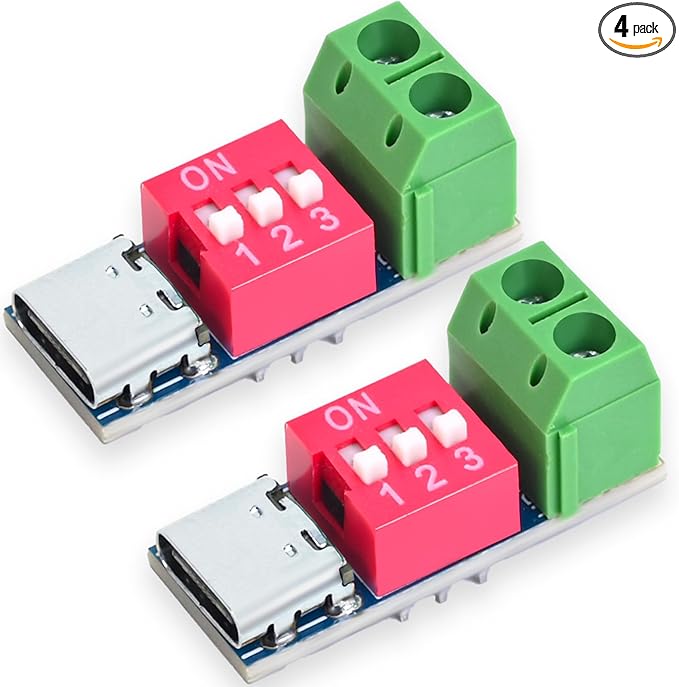 Seloky 4PCS USB-C PD/QC Fast Charge Trigger Module & Decoy Board - Dual-Port Voltage selector (5V/9V/12V/20V Output) Charger Power Delivery Boost Module