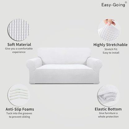 Easy-Going Stretch Oversized Loveseat Slipcover 1-Piece Sofa Cover Furniture Protector Couch Soft with Elastic Bottom for Kids Polyester Spandex Jacquard Fabric Small Checks Snow White
