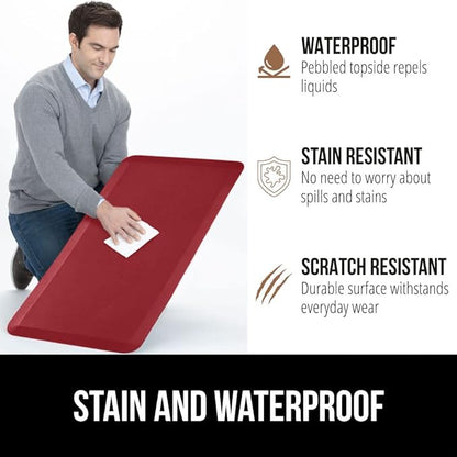 GORILLA GRIP Comfortable Cushioned Kitchen Mats for Floor, 39x20, Waterproof and Stain Resistant Soft Top, 3/4 Inch Thick Ergonomic Standing Desk Anti Fatigue Mat, Foam Supports Ankles and Feet, Red