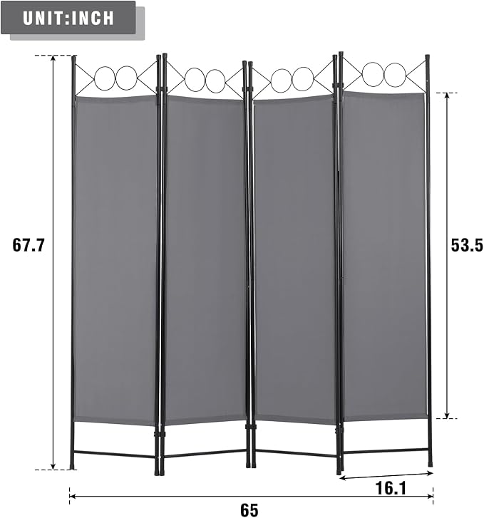 4 Panel Room Divider 6FT Steel Frame Screen Folding Privacy Divider - Image 7