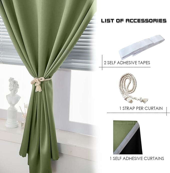 AJAZZ 100% Blackout Shades Window Cover Self Adhesive Curtains Sticky Curtain - Image 4