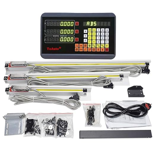 FASTTOBUY Digital Readout 3 Axis DRO + 3pc Linear Scale Glass Sensor 5um Linear Encoder Kit (Customized Size),