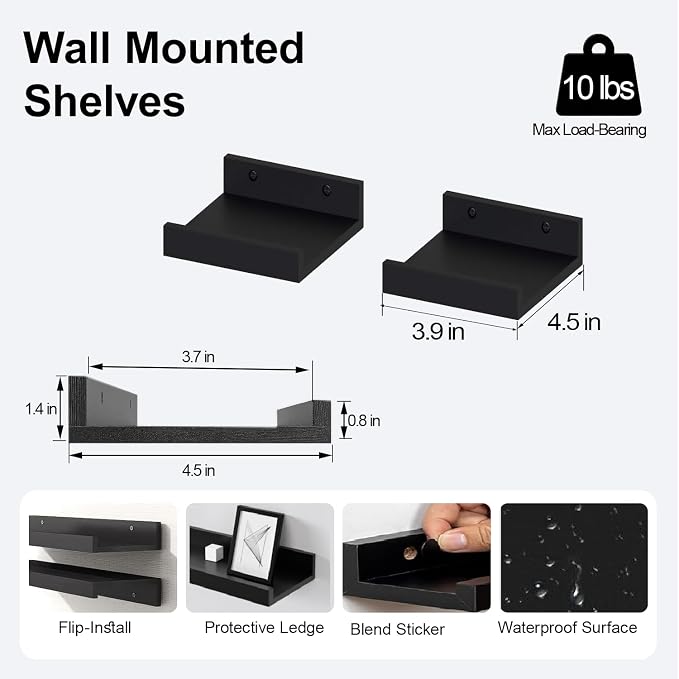 Small Black Floating Shelves for Wall, Shelf - Image 3