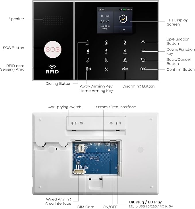 XUK Wireless 4G/GSM/Wi-Fi Security System for Home/Apartment, Smart Security Alarm with Door/Window Sensors, PIR Motion Detector, Compatible with Alexa/Google Home, Easy Installation (13pcs Set)