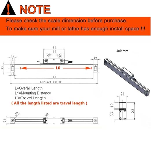 FASTTOBUY Digital Readout 3 Axis DRO + 3pc Linear Scale Glass Sensor 5um Linear Encoder Kit (Customized Size),