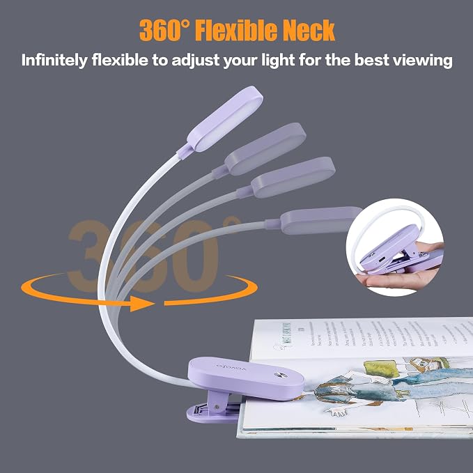 VAVOFO Rechargeable Book Light, 14 LEDs Eye Care Clip On Amber Reading Light - Image 6