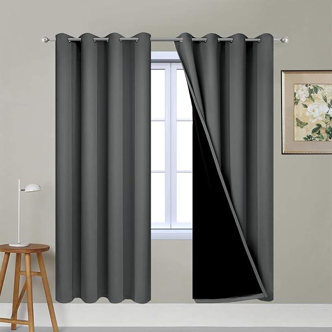 Yakamok Dark Grey 100% Blackout Curtains 72 Inches Long 52" Wide 2 Panels | by Yakamok
