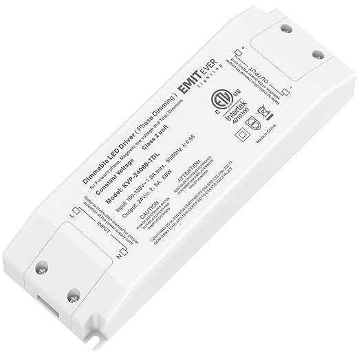 EMITEVER 60W Triac Dimmable Driver,Power Supply,AC 120V to DC 24V Transformer,Compatible with Lutron and Leviton Dimmers,for LED Lighting,Class 2,ETL Certified
