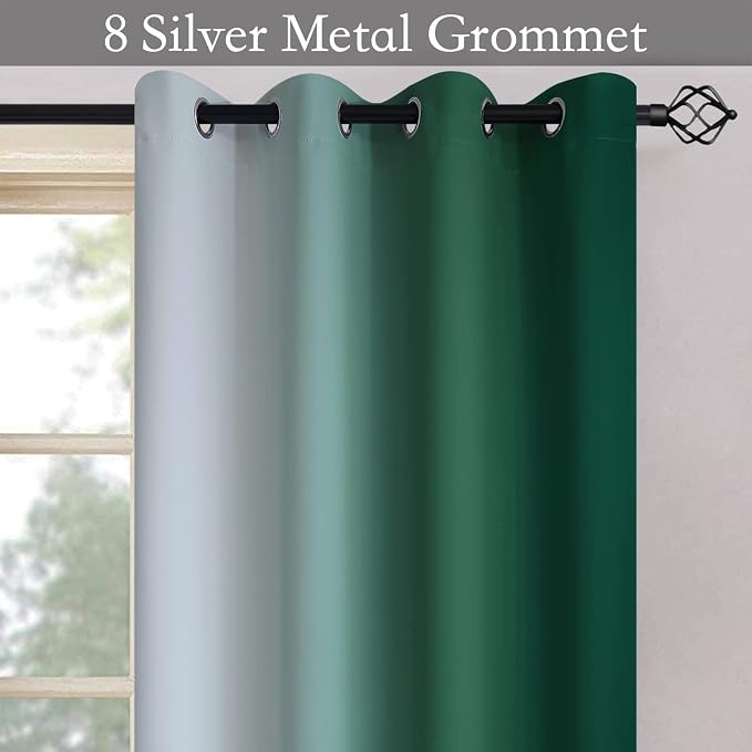 SimpleHome Ombre Dark Green to Grey White Curtains - Image 5