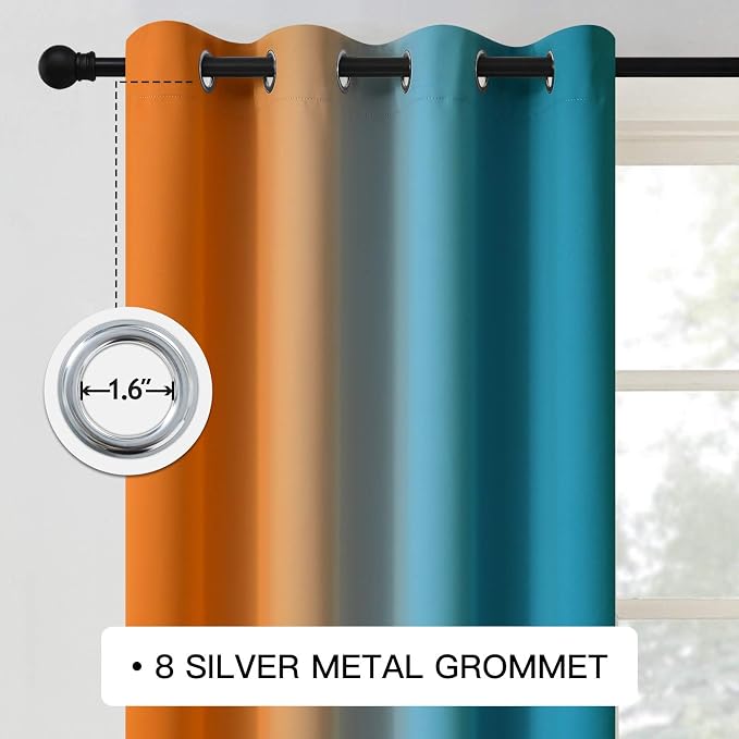 COSVIYA Grommet Ombre Blackout Orange and Blue Curtains, W52 x L96 inch | Room - Image 3