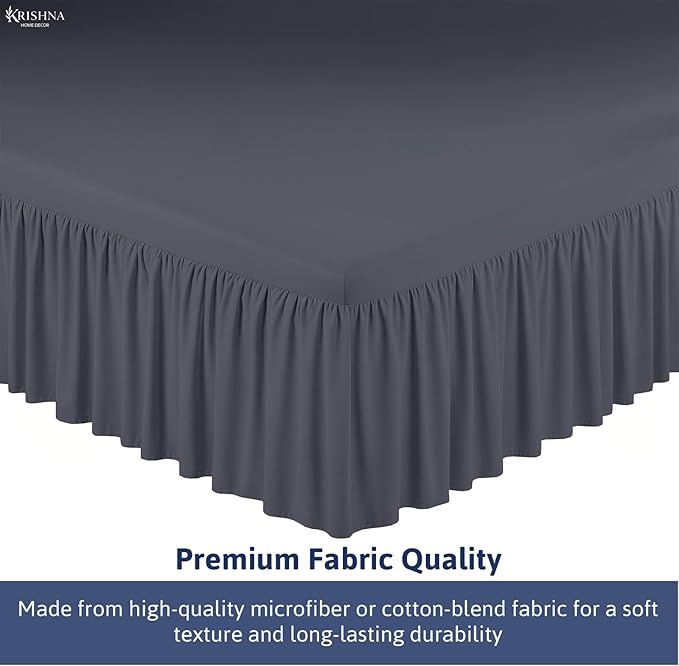 KRISHNA Ruffled Bed Skirt with Split Corners Queen, 100% Microfiber Hotel Quality, 28 Inch Drop Dust Ruffle Gathered Bedskirt with Platform, 60" x 80", Dark Grey