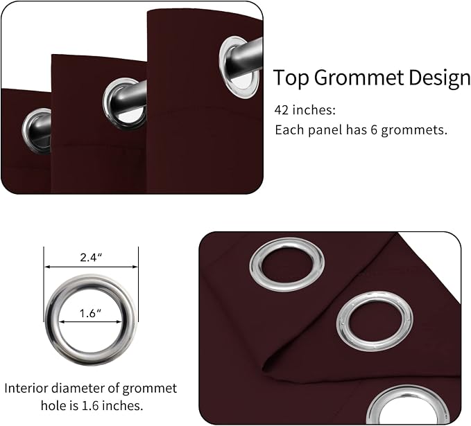Easy-Going Thermal Grommet Blackout Curtains, 2 Panels 42x54 in, Wine | Machine - Image 4