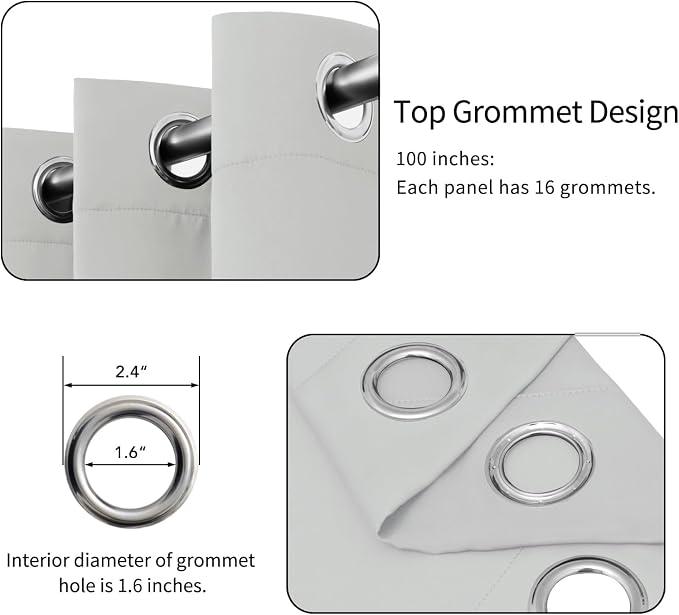 Easy-Going Thermal Grommet Curtains, 1 Panels 100x96 in, Noise Reduction - Image 4