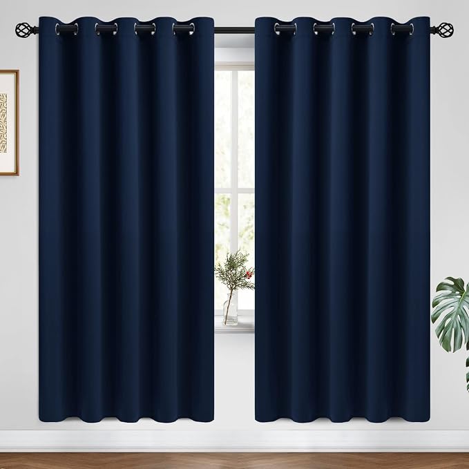 COSVIYA Grommet Blackout Room Darkening Navy Blue Curtains 72 inch Length | by COSVIYA