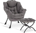 Lazy Chair with Ottoman, Comfy Accent Reading Chair, Dark Grey | Foldable by LITA
