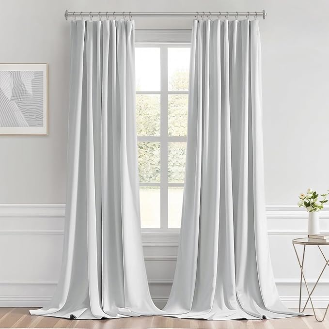 MIULEE Greyish White Back Tab Blackout Curtains 52x102 Inch Long 2 Panels | Rod - Image 9