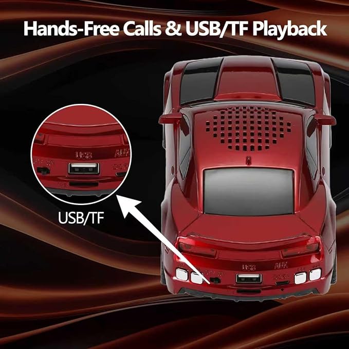 WSTER Sports Car Model Bluetooth Speaker with Stereo Sound, TWS Pairing, LED Party Lights, USB/TF Playback, Movable Wheels, Unique Retro Car Gifts (RED)