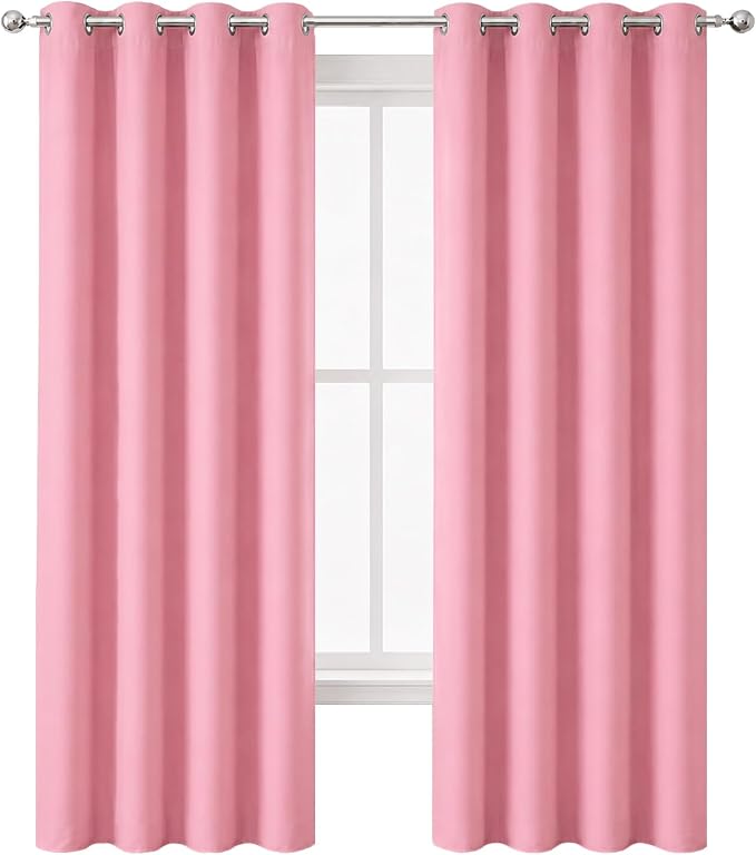 Pink Thermal Blackout Curtains/52 x 95 Inch/Set of 2 Panels Room Darkening - Image 2