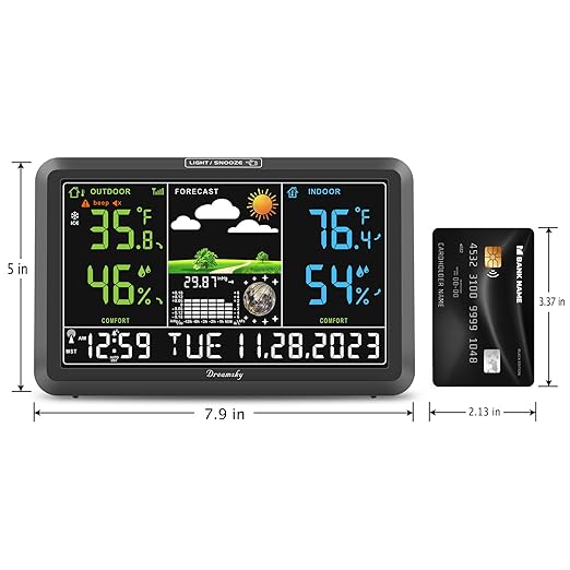 DreamSky Weather Station Indoor Outdoor Thermometer Wireless with Digital Atomic Clock for Home, Large Display with Dimmer, USB Port, Inside Outside Temperature Humidity Monitor (Adapter Powered)
