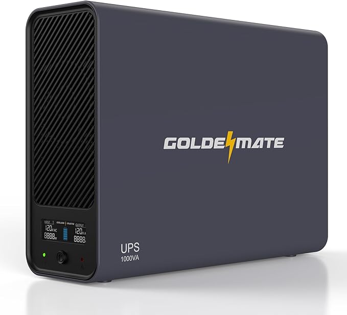 GOLDENMATE 1000VA/600W Lithium UPS Battery Backup & Surge Protector, Backup Battery Power Supply with LiFePO4 Batteries(153.6 Wh), Sinewave UPS System, 10 Years Lifespan, 8 Outlets, LCD Display, Gray