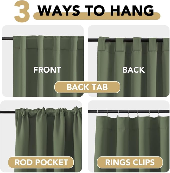 H.VERSAILTEX Back Tab Dark Green Curtains 102 Inch Long - Image 4