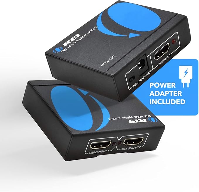 OREI HDMI Splitter 1 in 2 out - Ultra HD 4K @ 30Hz, HDCP, 3D & Full HD 1080P Support for Xbox, PS4, Blu-ray, HDTV - Adapter Included