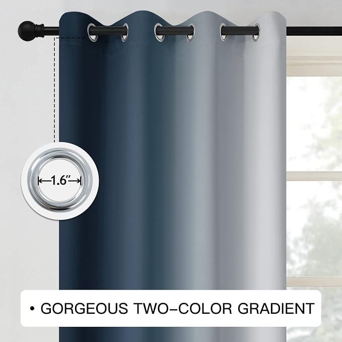 COSVIYA Grommet Room Darkening Ombre Navy Blue Curtains W52xL63 inch | Navy and - Image 3