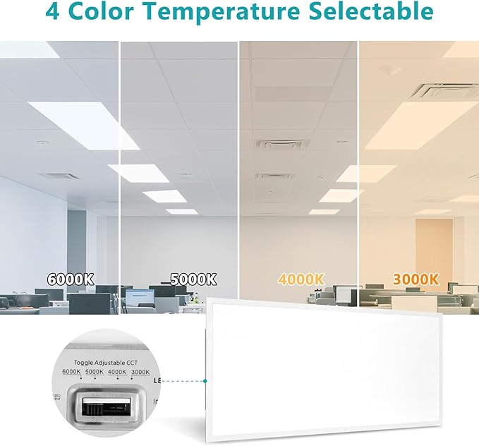 VocgoUU 2x4 LED Flat Panel Light for Drop Ceiling, 0-10V Dimmable, 40W/50W/60W Selectable, 4CCT 3000K/4000K/5000K/6000K, Up to 6600LM, ETL Listed, 100-277V, 6 Pack