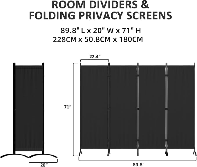 Room Divider 4 Panel Partition Room Dividers and Folding Privacy Screens - Image 4