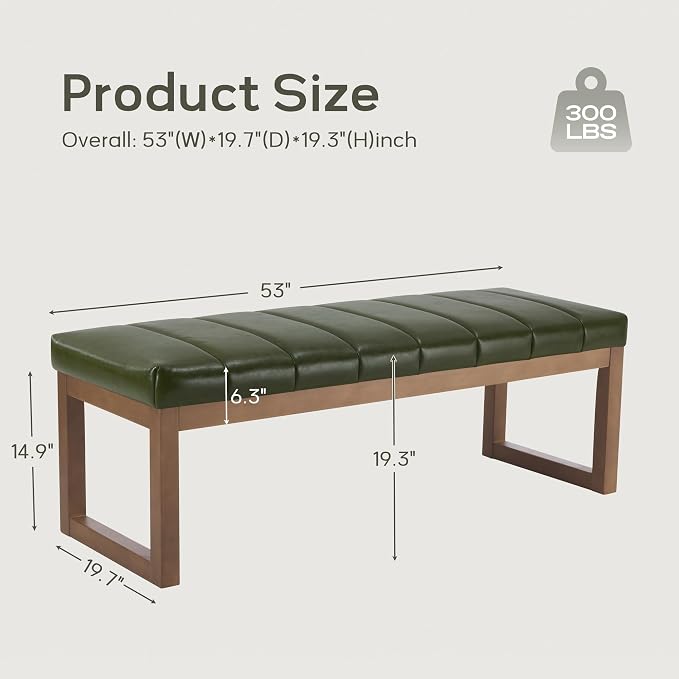 52.7" Bedroom Bench for End of Bed, Faux Leather Entryway Bench | Modern - Image 2