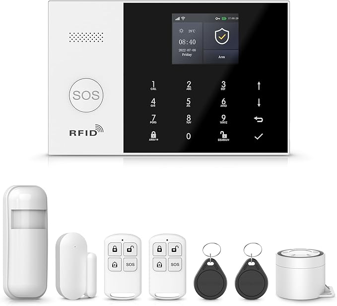 PGST WiFi Alarm System for Home Security,8 PCS Wireless Home Security System with DIY Expandable Door Alarm Sensor,Motion Detector,Tuya APP Instant Alerts for Villa,Apartment,No Monthly Fee