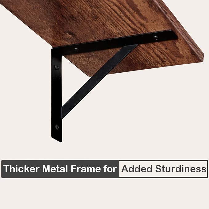 Long Wall Shelves, 47.3Inch Wooden Wall Mounted Shelves, Metal Brackets - Image 9