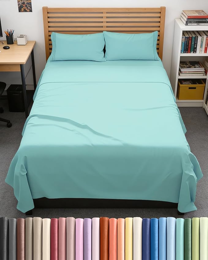 Full XL Bed Sheet Set - 4 Piece Extra Long Extended Full XL Sheets - Soft, Breathable & Cooling - Fits 8” to 16" Mattress w/ Deep Pockets - 54" x 80" - Easy-Fit, Wrinkle & Fade Resistant - Spa Blue