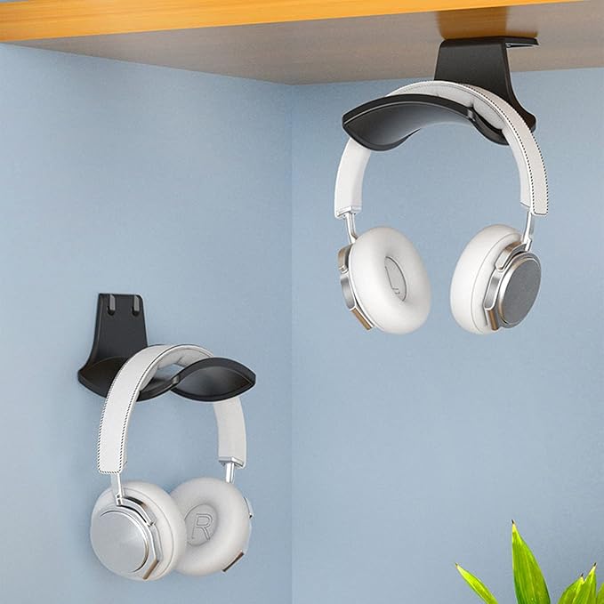 SIROLISA 2-Pack Headphone Stand Hanger Wall Hooks, Save Space Headset Stand Holder for Universal Gaming Headset Airpods Max Sony Bose Beats, Strong Adhesive with Screws, White