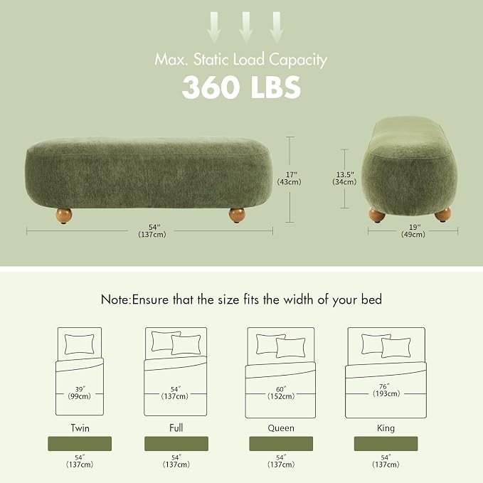 Hyfirm 54" End of Bed Bench, Modern Oval Bedroom Bench - Image 2