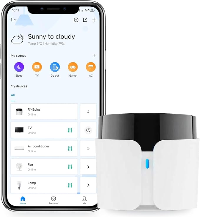 BroadLink RM5plus Smart Infrared Remote, All-in-One Universal Control Hub with Wi-Fi & IR, Voice Control via Alexa & Google Home for TV/AC, Remote Control, Timers & Scenes