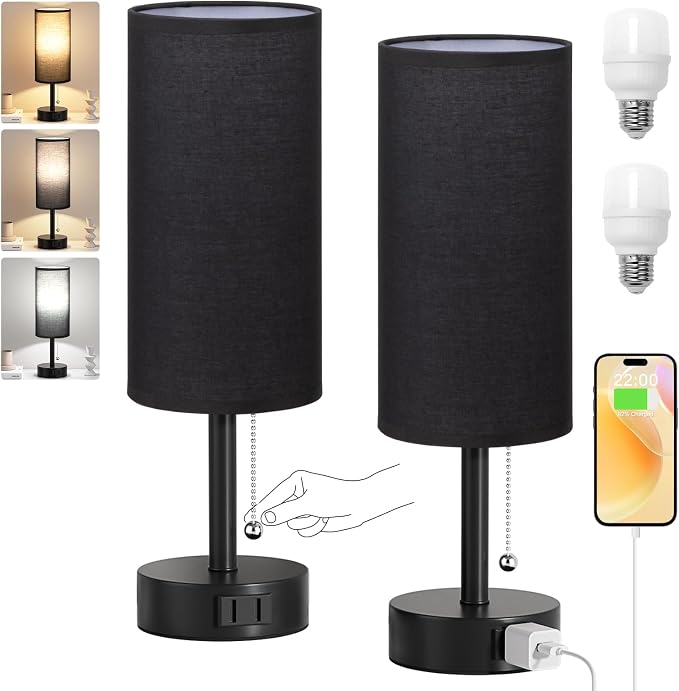 Black Bedside Table Lamps Set of 2 - Image 8