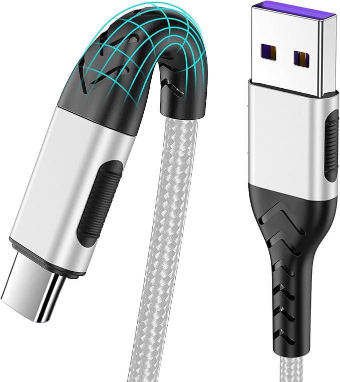 Durcord 2Pack 10ft Fast USB Type C Charging Cable for Android/Phone/Pad/Laptop, Type C Charger Braided USB Cable Bright Silver