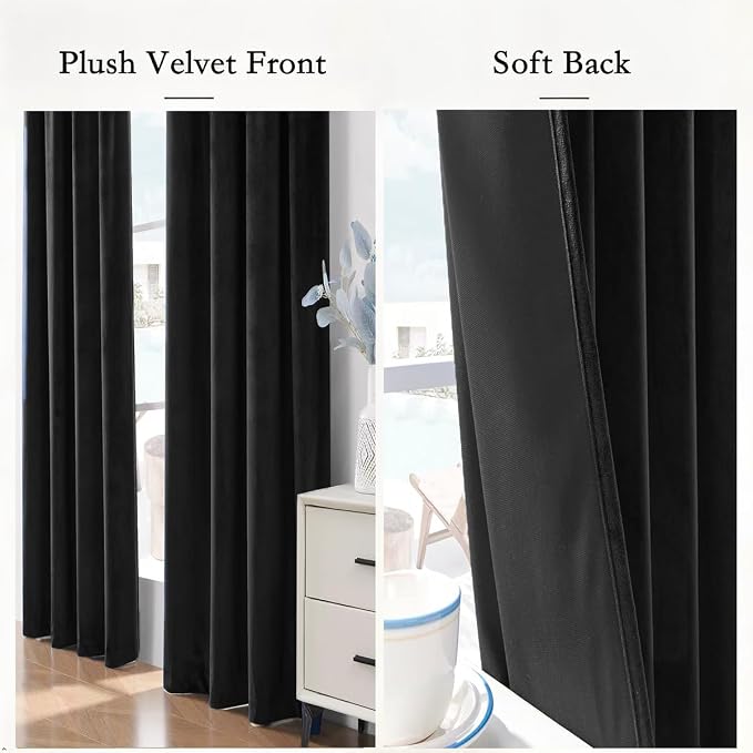 Timeper Black Velvet Curtains 108 inches 2 Panels, Back Tab & Rod Pocket - Image 4