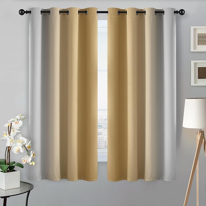 SimpleHome Ombre Beige to Grey White Curtains - Image 2
