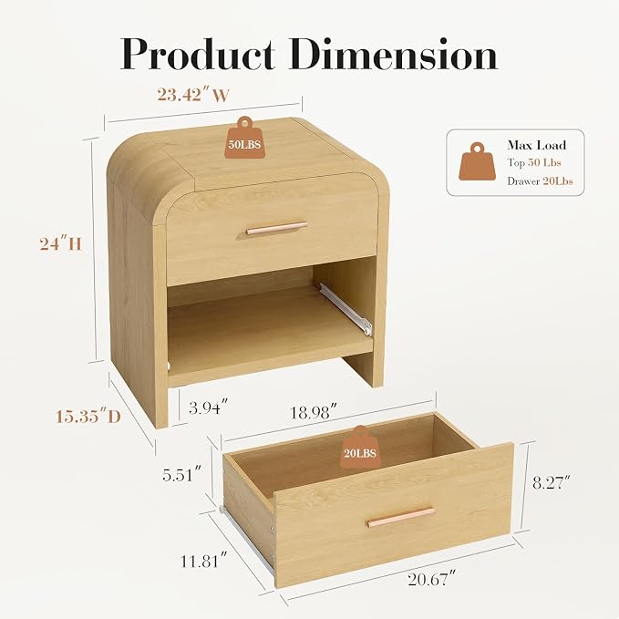 Night Stand Set of 2 2-Drawer Nightstand 24" H Metal Handle Modern Sturdy - Image 2