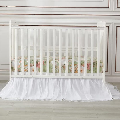 Brandream Crib Bed Skirt for Baby Girls Boys White Lace Tulle Ballerina Girls Dust Ruffle Double Layered with Solid Cotton Toddler Bedskirt