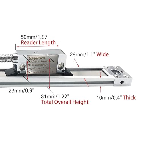 Baykunl 3 Axis Digital Readout DRO Display KIT 16" x 32" x 18" Travel Length High Accuracy IP67 5um 420mm+820mm+470mm Travel Magnetic Scale for Mill Milling Machine Tool RPM Function Included
