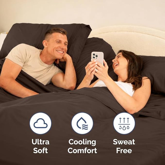 Split Head King Sheet Set – 4 Piece Flex Split Top King Sheets for Adjustable Beds - Fits 14” to 16" Mattress w/ Deep Pockets - Ultra-Soft, Breathable & Cooling - Luxury Bedding & Wrinkle Free - Brown