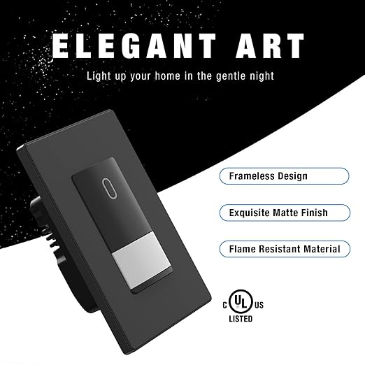 ELEGRP Occupancy Motion Sensor Light Switch, PIR Infrared Motion Activated Wall Switch, No Neutral Wire, Single Pole for CFL/LED/Incandescent Bulb, Wall Plate Included, UL Listed (1 Pack, Matte Black)